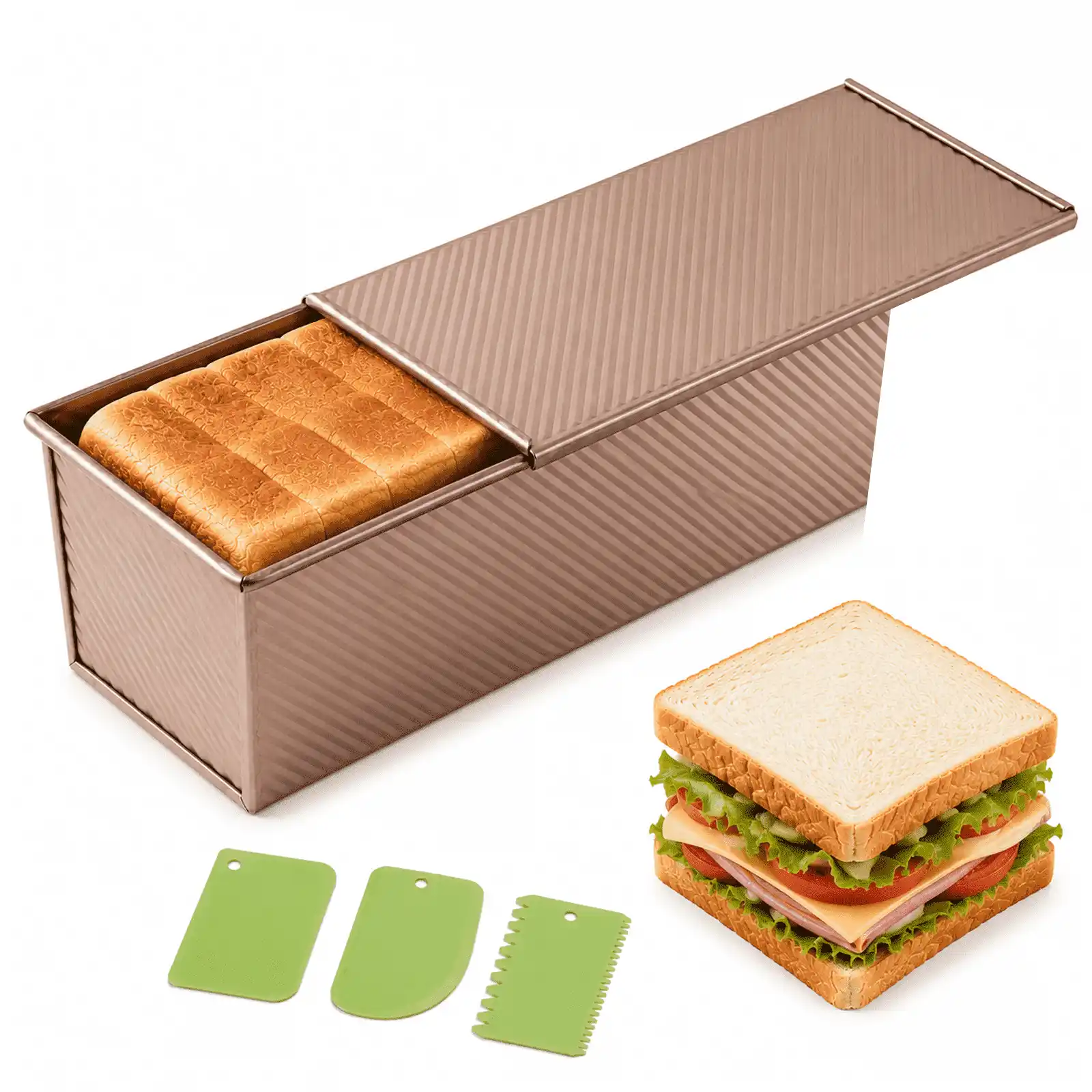 2.2lb Pullman Loaf Pan with Sliding Lid, Gold